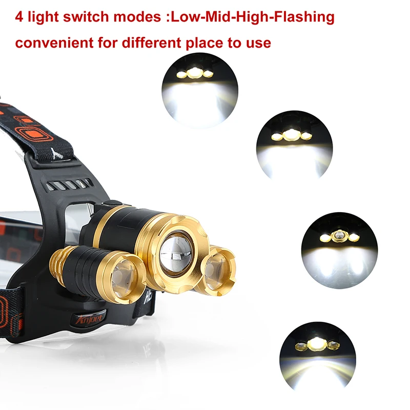 Anjoet 10000 люмен Перезаряжаемые светодиодные фары 3led головы фонарик xml 1t6 Фара Водонепроницаемый фары