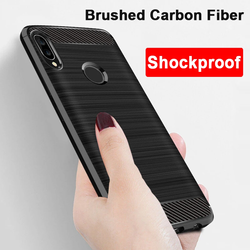 cheap For Xiaomi Redmi 7 Redmi Note 7 Pro Note 7S 6 5 Case Cover Bumper Brushed Back Case Carbon Fiber Soft Silicone Tpu luxury Shell