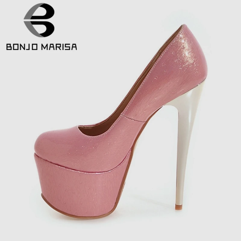

BONJOMARISA Brand New Plus Size 30-48 Patent Pu Leather High Heels Platform Shoes Woman Casual Party Sexy Spring Evening Pumps