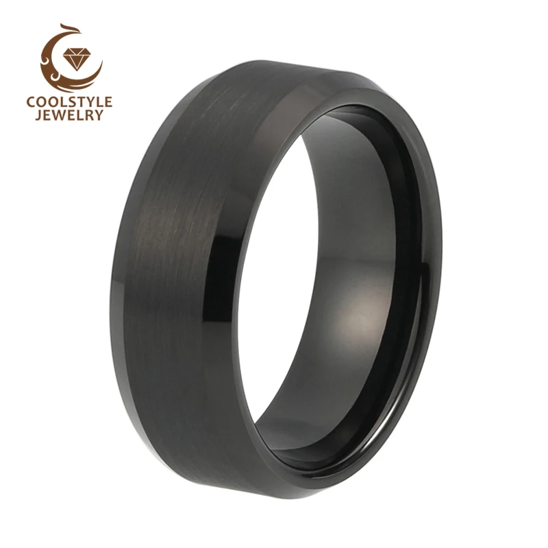 

Coolstyle Jewelry BASIC Men Wedding Black Tungsten Ring 8mm Matte Finish Beveled Polished Edge Comfort Fit