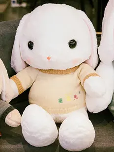 Игрушки для детей, плюшевый кролик Kawaii, Большие Висячие уши с серым свитером, Игрушки для маленьких девочек, мягкие кролики, подарок на день рождения - Цвет: C bunny