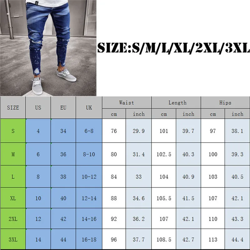 Мужские модные обтягивающие Стрейчевые джинсы с потертостями, рваные джинсы, джинсовые брюки, крутые уличные штаны