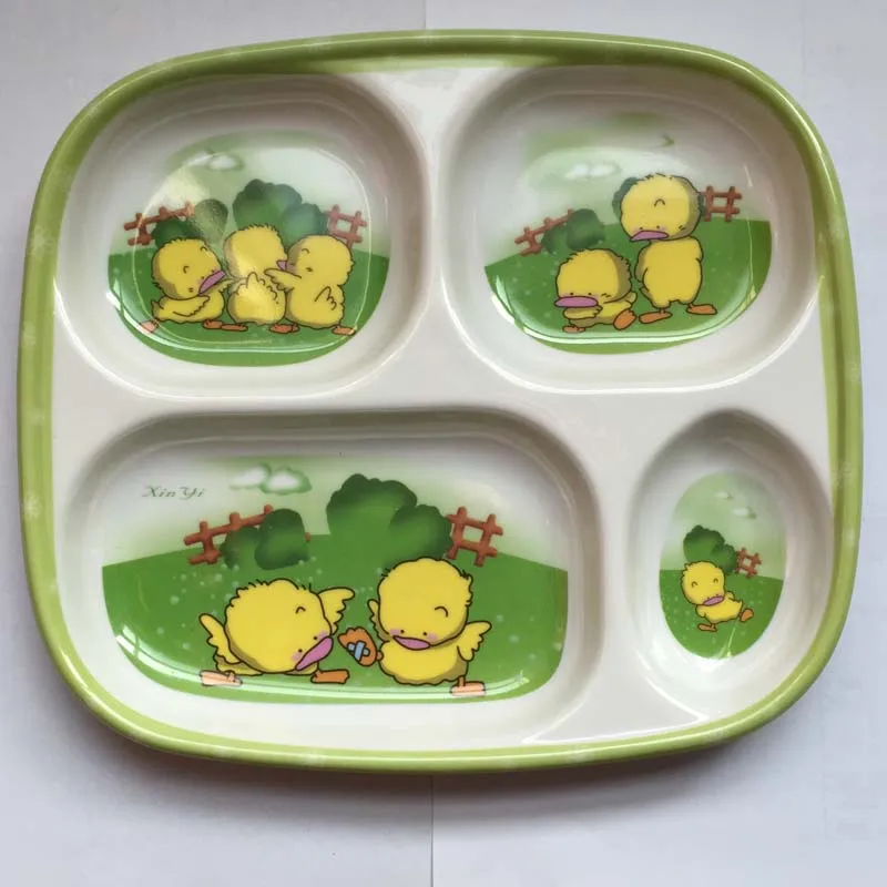Детские раздельные лотки для еды, столовые тарелки с мультяшным рисунком, детские пищевые лотки, контейнер для еды, обеденные тарелки - Цвет: yellow duck