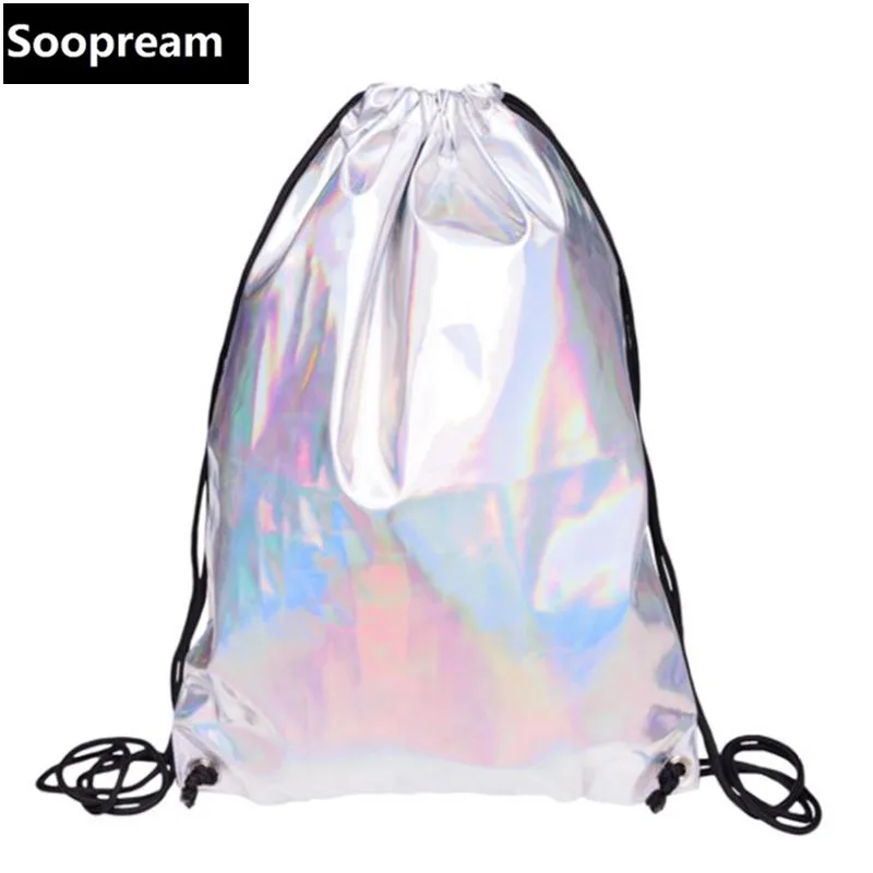 

bling fashion icon leather backpack Solid Silver drawstring bag Travel women mochila feminina mochilas brand souvenir totes