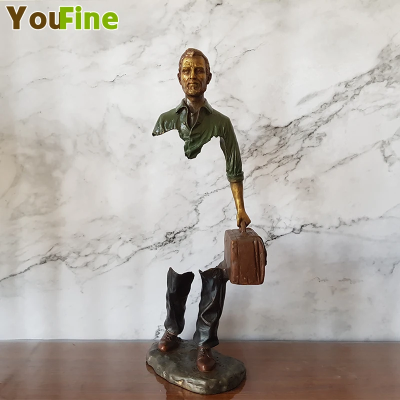 Escultura de viajero de bronce de 15,94 pulgadas, estatua de bronce famosa para interiores, decoración de escritorio, artesanía, accesorios de decoración para el hogar y la Oficina