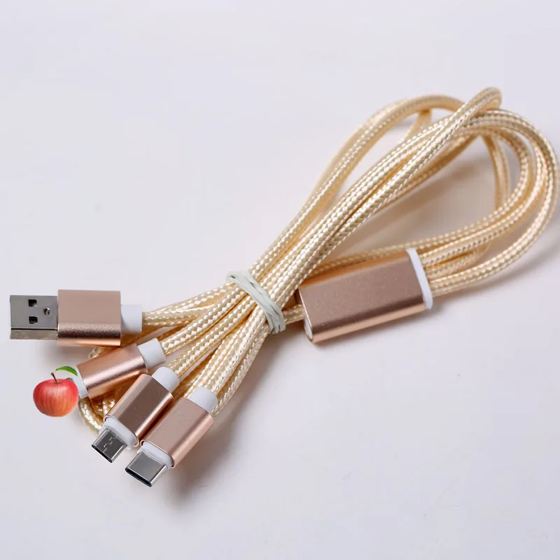 ثلاثة في واحد كابل نقل بيانات لالروبوت أبل نوع-c الهاتف المحمول متعددة الوظائف Usb واحد سحب ثلاثة بيانات كبل شحن FDC08