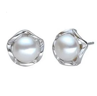 

Women Gift word 925 Sterling real Natural freshwater pearl stud earrings, genuine pearls, 7-8MM, 3 colors Luxury Girls