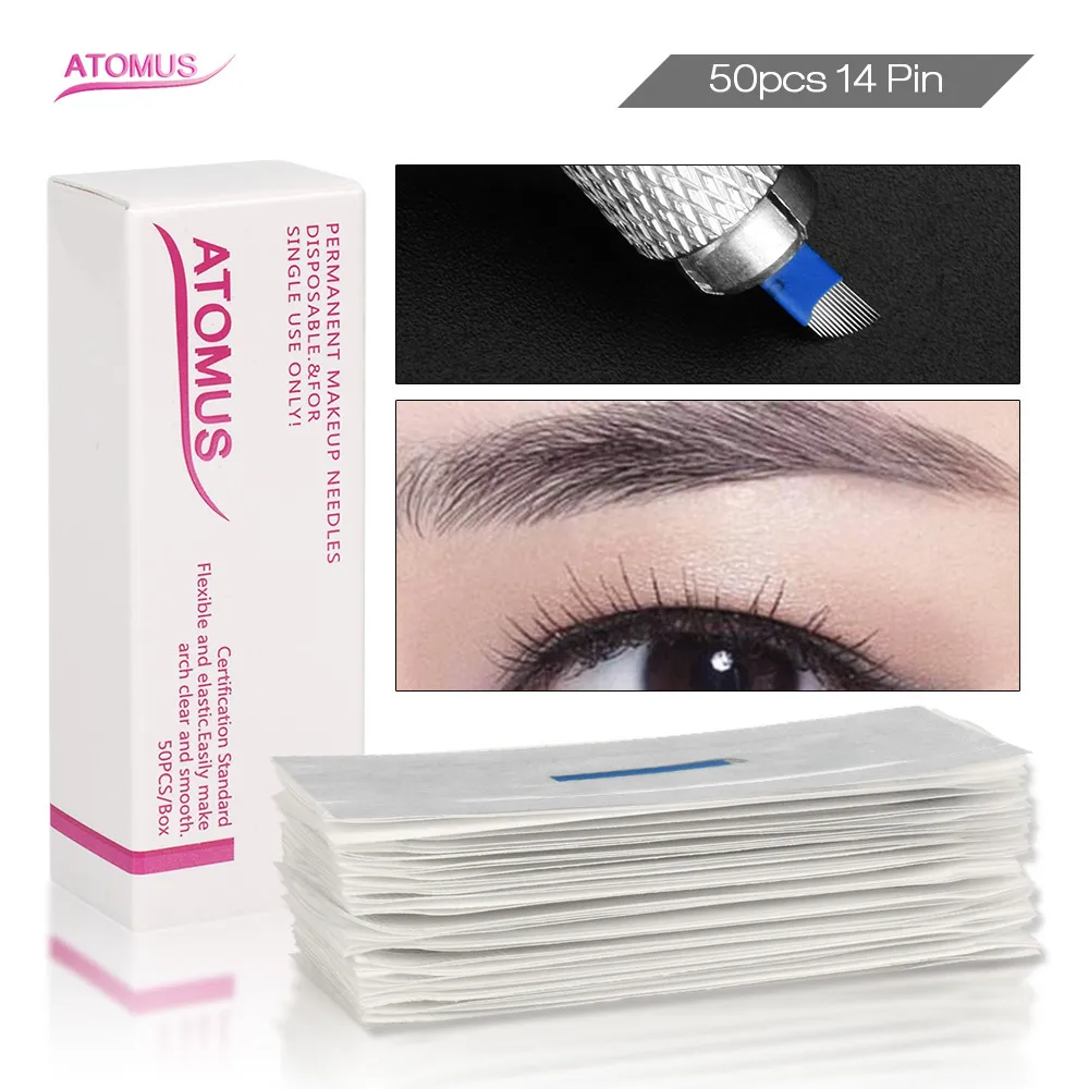 50 шт. 14pin Micro Blading Tebore Needling Laminas Tebori постоянный макияж иглы Agujas De Microblading Micro Needling иглы