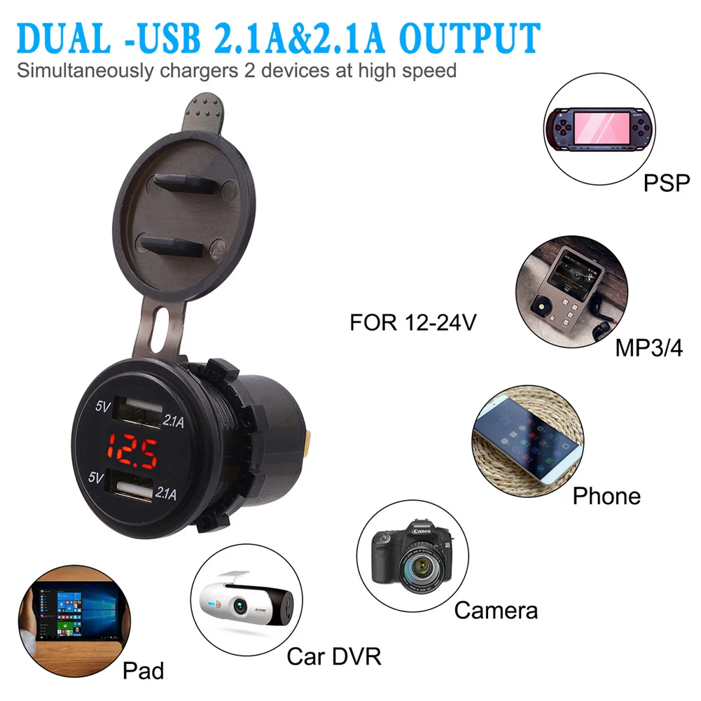 2019 горячее USB зарядное устройство 4.2A двойной порт с вольтметром светодиодный