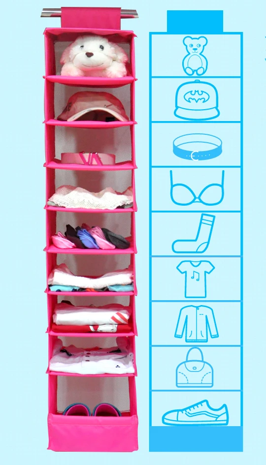 Washable Color Organizer Collection Hanging Accessory Shelves, 9-Shelf Shoes Organizer, Hanging Closet Organizer Storage Bag 