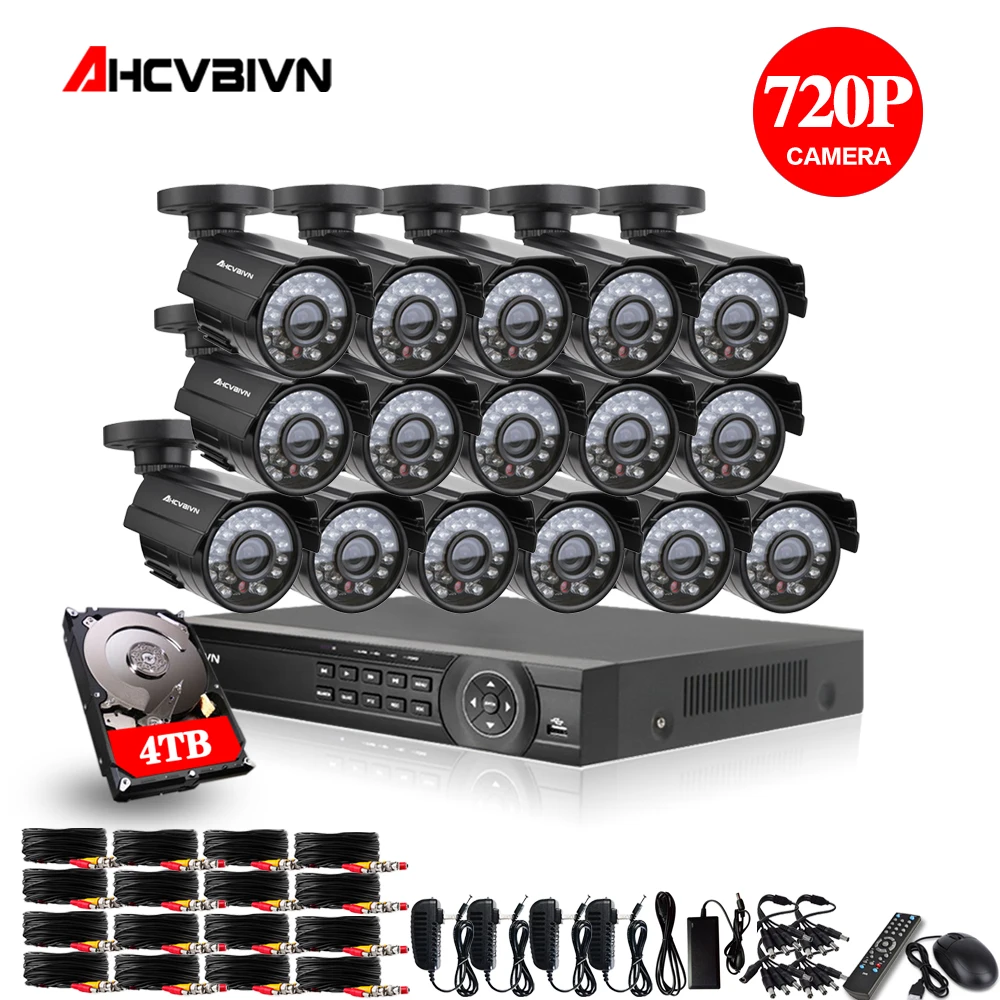 Koop 16CH 1080 p HDMI DVR 2000TVL 720 p HD Outdoor Surveillance Security Camera Systeem 16 Kanaals CCTV DVR Kit AHD camera Set 4 tb HDD
