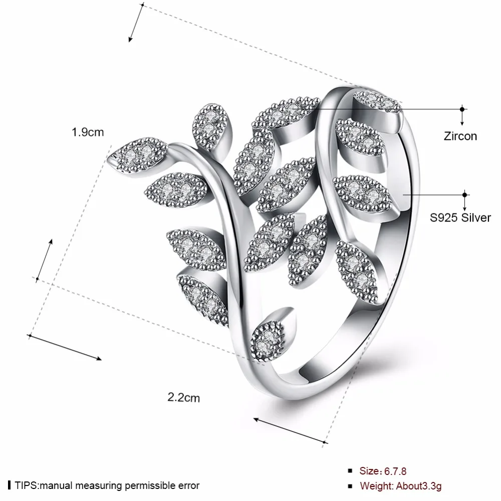 

2019 NEW 925 Sterling Silver leaves Finger Ring ring crystal from Swarovski for Women Engagement Fashion Jewelry Jewelry