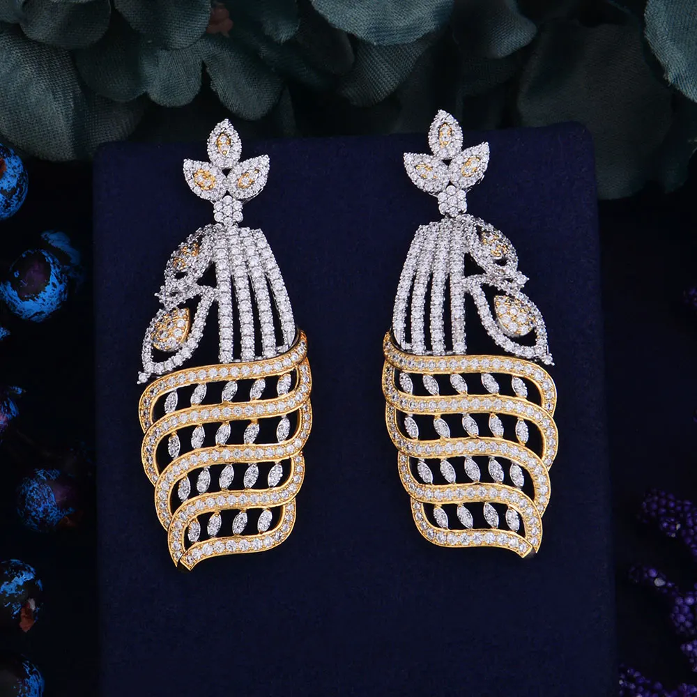 

GODKI 63mm Luxury Popular Luxury Geometry Leaf Flower Full Mirco Paved Crystal Zircon Naija Wedding Earring Fashion Jewelry