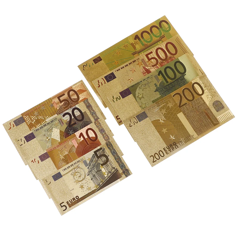 Евро Позолоченные бумажные деньги красочные бумажные деньги ремесла банкноты 8 шт набор банкнот стоит коллекция горячая распродажа