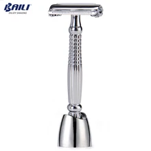 BAILI длинная ручка двойной край Парикмахерская лезвие безопасной бритвы бабочка Твист Открыть+ 5 Лезвия подставка/база/держатель BD279L