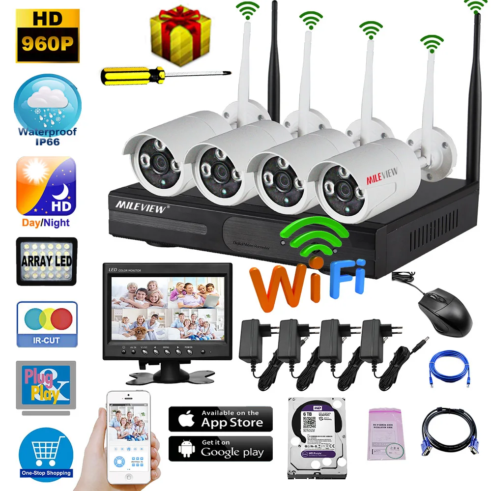 

MILEVIEW Official Store 960P Economic WIFI KIT System NVR+IPC+Monitor+HDD+Power+Cable+Screwdriver+Manual One-Stop Shopping