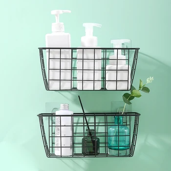 

Metal Hanging Storage Basket Nordic Rectangular Multifunctional Bathroom Kitchen Desktop Wall Hanging Drain Decorate Container