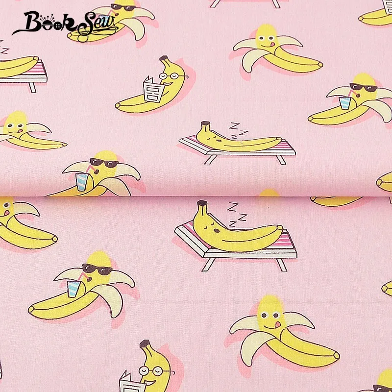 Тканевая саржевая ткань Booksew из 100% хлопка розовая банан мультяшный дизайн