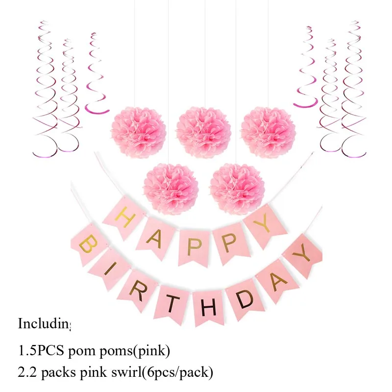 Украшения для детского душа Золотая шелковая бумага кисточки помпоны мальчик девочка счастливый плакат "с днем рождения" предметы для вечеринки, сувениры Декор детский душ - Цвет: Pink style 5