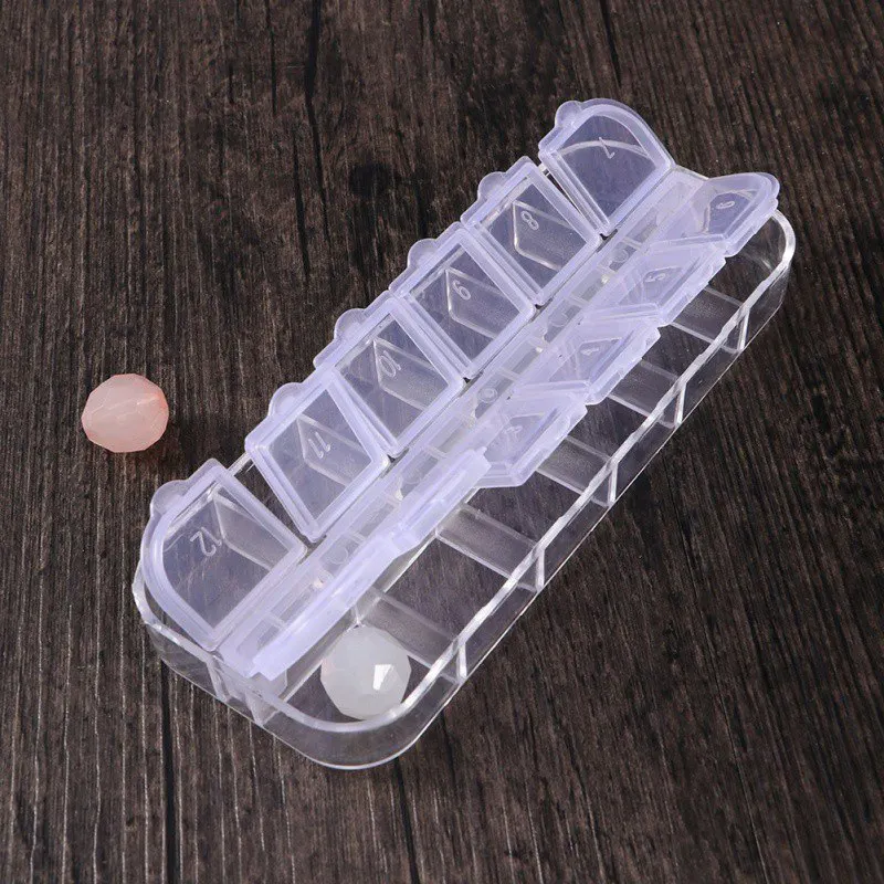 12 Grids Nail Art Box Empty Divided Case Tips Rhinestone Beads Gems Storage Clear Plastic | Дом и сад