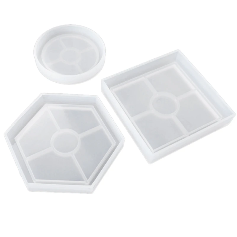 

3 Pack Diy Coaster Silicone Mold, Include Round, Square, Hexagon, Bottom Bracket Prevents Deformation, Molds For Casting With