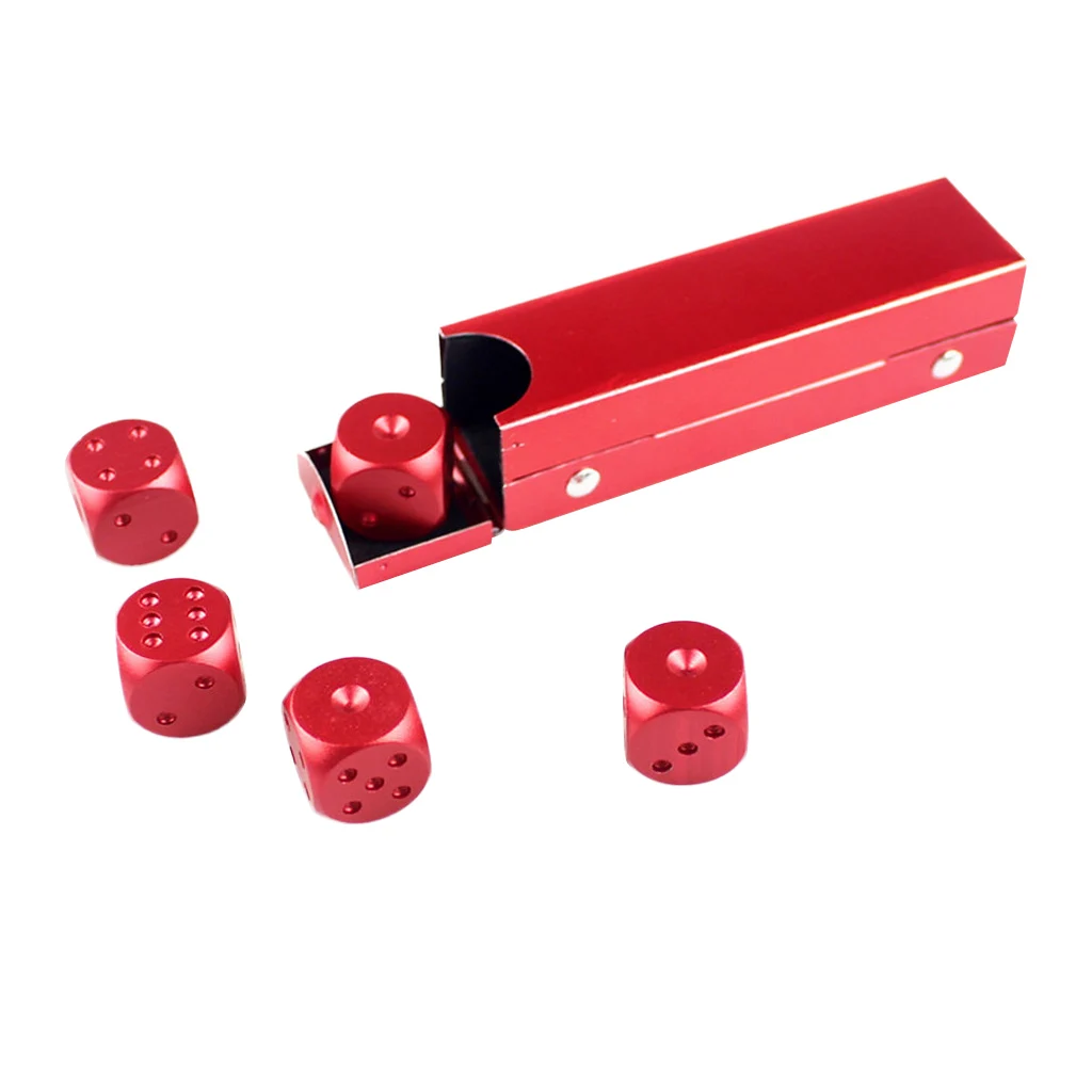 5 Pieces Aluminum Alloy 6 Sided Square Cube Spot Dice Round Corner for Camping Travell Birthday Family Party Games Supplies