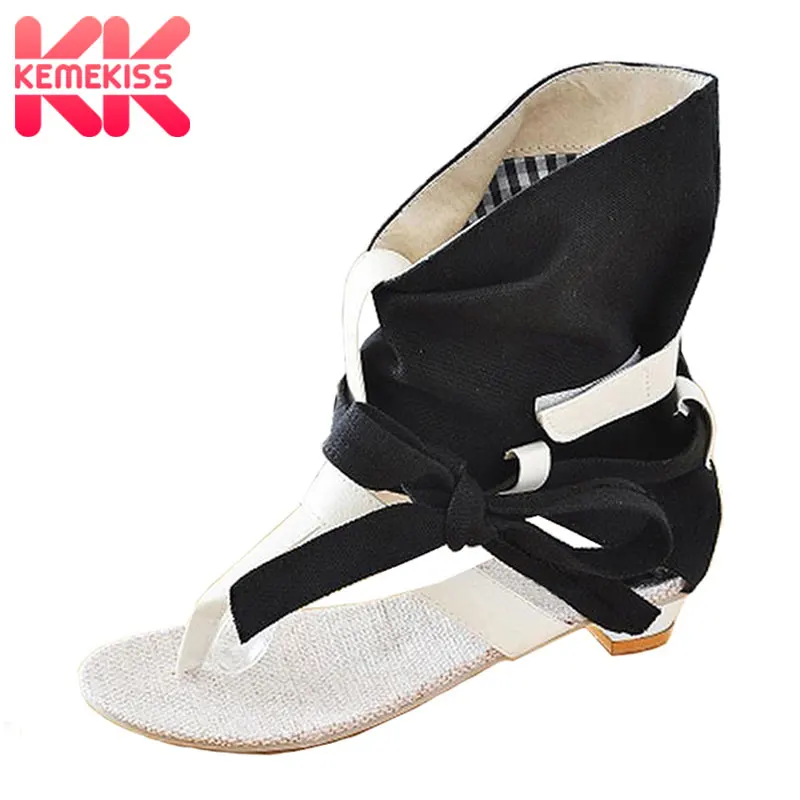 KemeKiss Big Size 34 43 Fashion font b Women b font Gladiator T straps Flat Heel