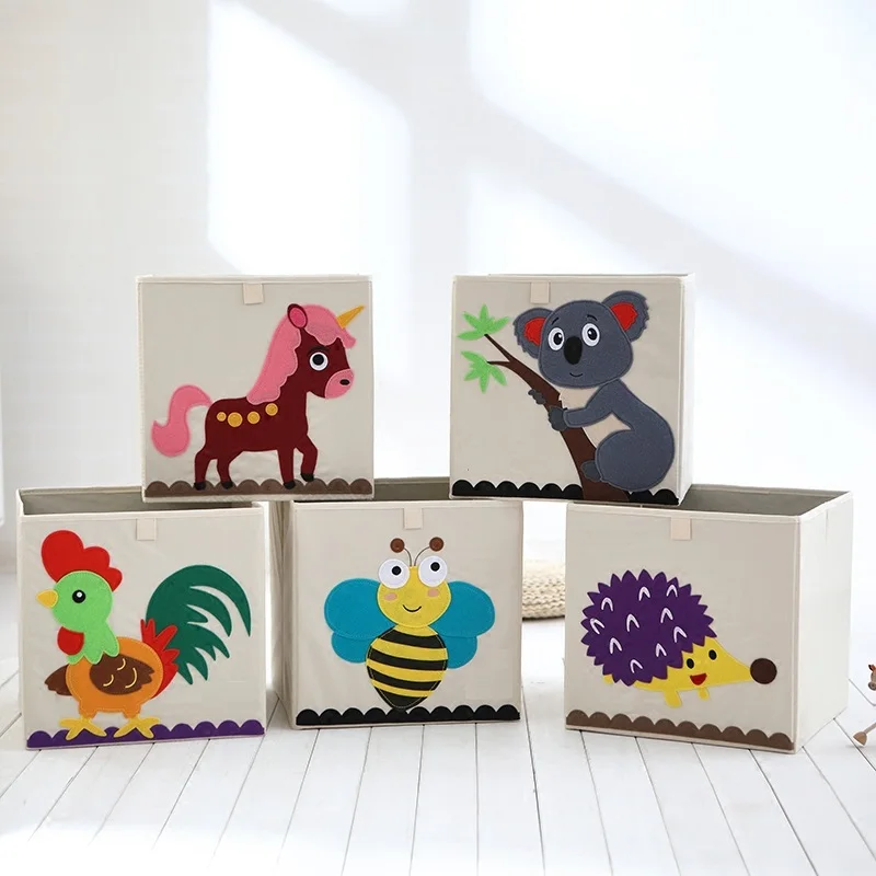 

3D Embroider Cartoon Animal Folding Large Storage Box for kid Toys Sorting organizer box clothes book home storage bin organizer