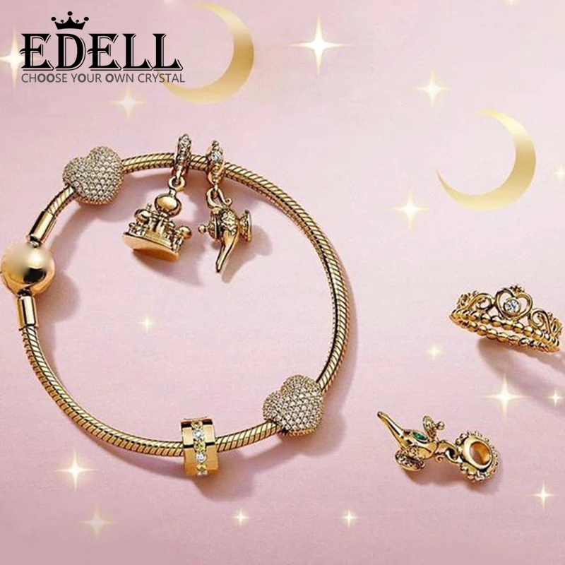 

EDELL I00% 925 Sterling Silver 2019 Mother's Day Shine Magic Lamp Hanging Charm Castle Pendant Bracelet Crown Ring Gift Set