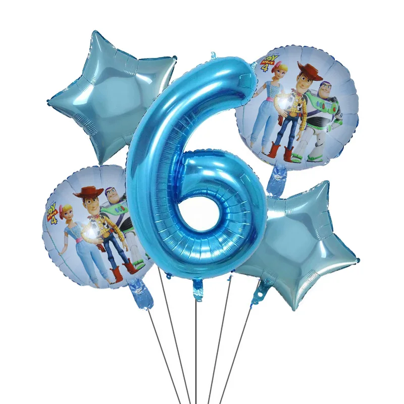 5pcs Toy Buzz Lightyear Story Balloons Cartoon Foil Helium 30 Inch Number Blue Balloons Happy Birthday Balloons Kids Toys Ball - Цвет: Синий