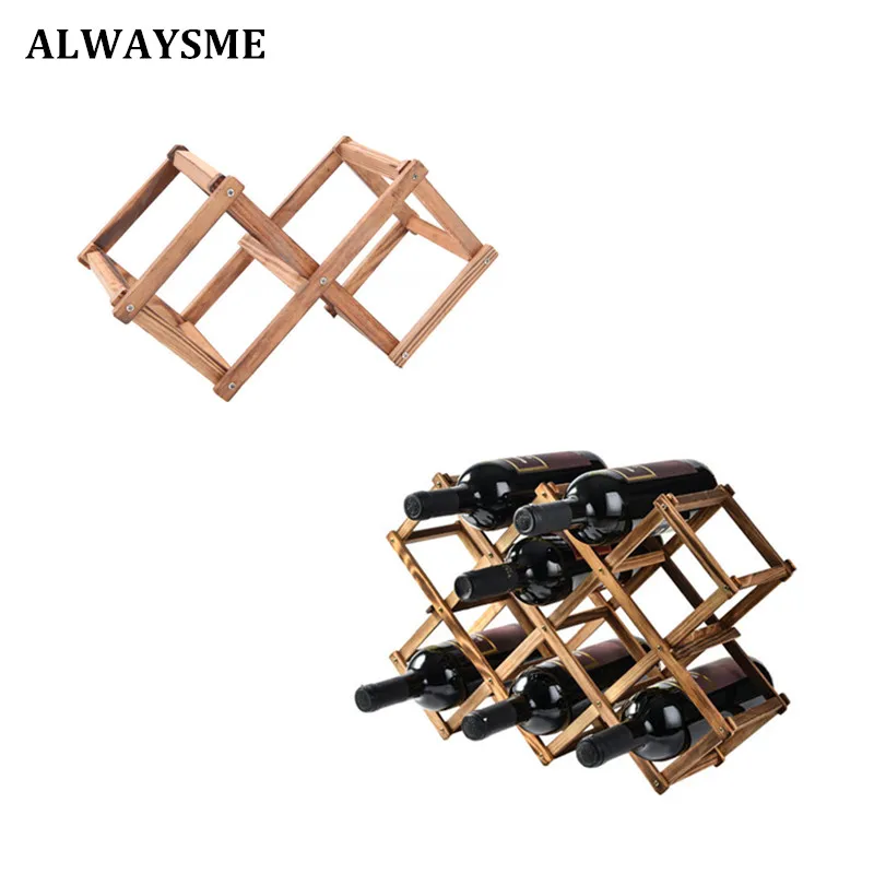 Деревянная полка для винных бутылок ALWAYSME, держатель для винных бутылок, полка для хранения красного вина, экономия места, кухонные столешницы, винный погреб - изображение