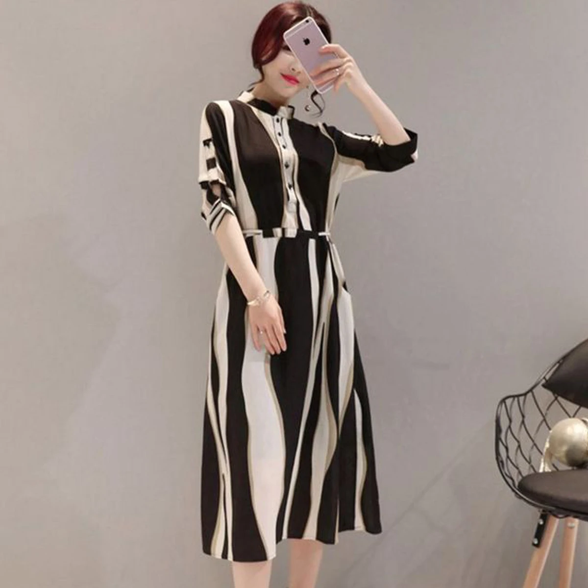 

New Shirt Dress 2019 Summer Chiffon Boho Beach Dresses Women Casual Striped Print A-line Party Dress Vestidos