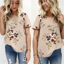 30 шт./партия, летняя футболка с круглым вырезом и короткими рукавами, цифровая печать, цветочный Свободный Топ для женщин