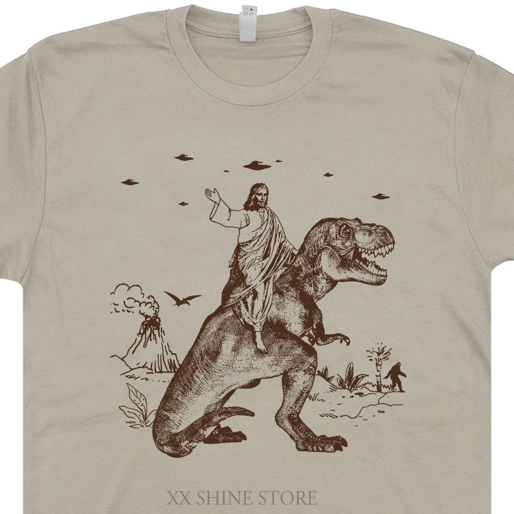 Jezus Rijden Dinosaurus T shirt UFO T 