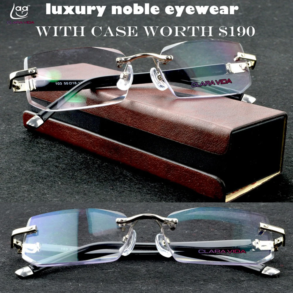 CLARAVIDA-gafas de lectura sin montura para negocios, paquete de lujo de jefe ejecutivo, oficina, sin marco, caja de PU, 1 + 1,5 + 2 + + 3 + 3,5 + 4 - AliExpress Accesorios para la ropa