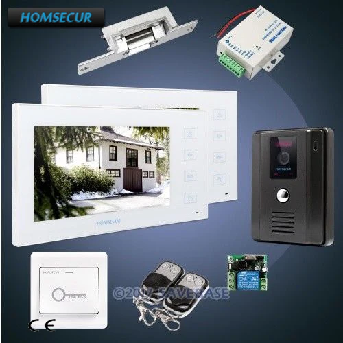 

HOMSECUR 7" Wired Video&Audio Home Intercom+Strike Lock+Power Supply+Remote Contoller+Exit Button