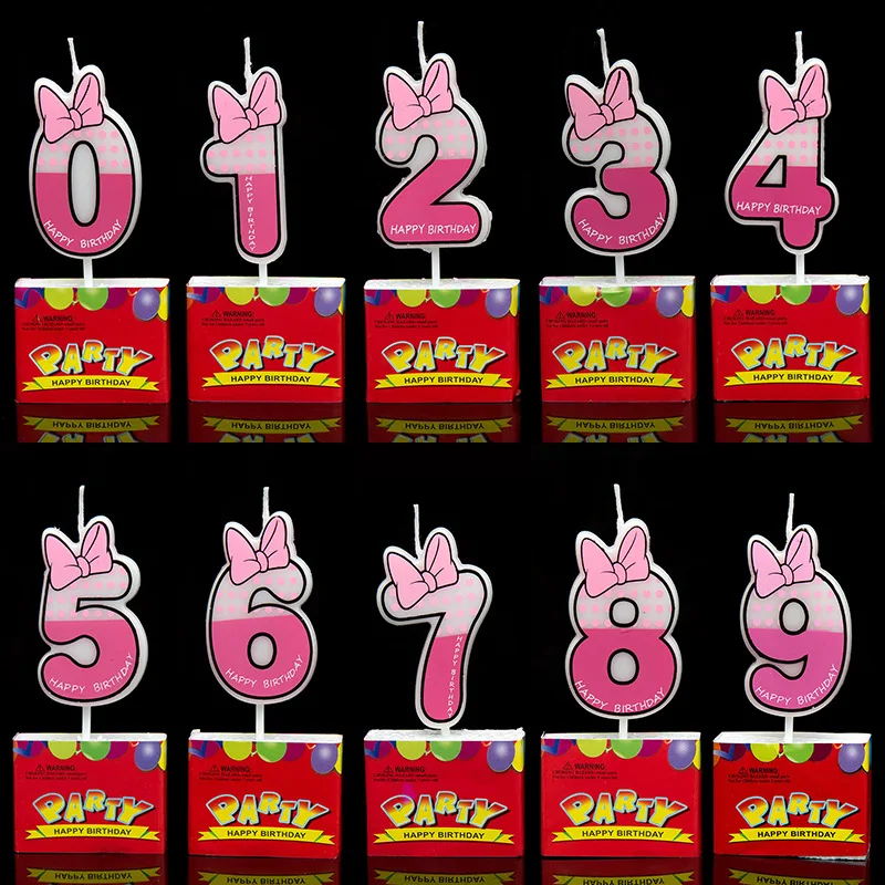

Pink Blue Number 0-9 minnie mouse Candle Birthday Party Candle Decoration Happy Birthday Butterfly Design Candle