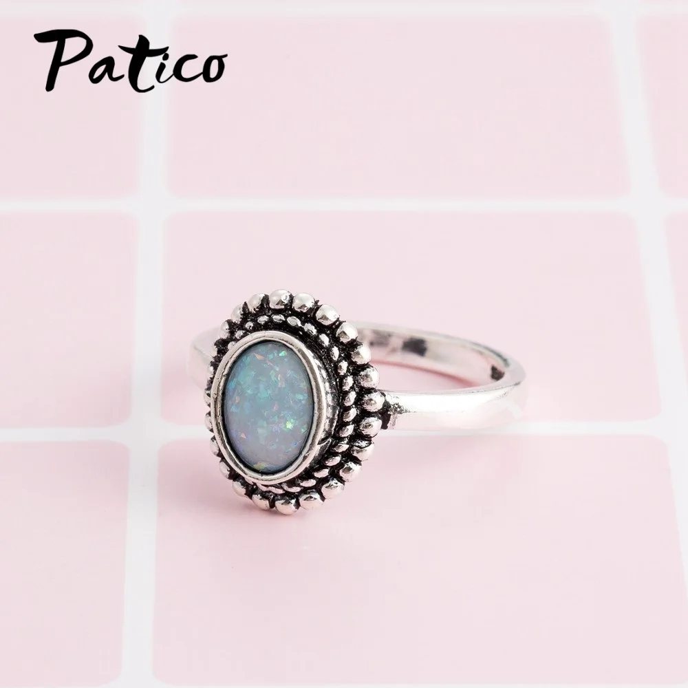 Мода Vintage Opal каменное кольцо для Для женщин 925 пробы серебристый, черный старинный горный хрусталь ювелирных изделий для обручального кольца Анель