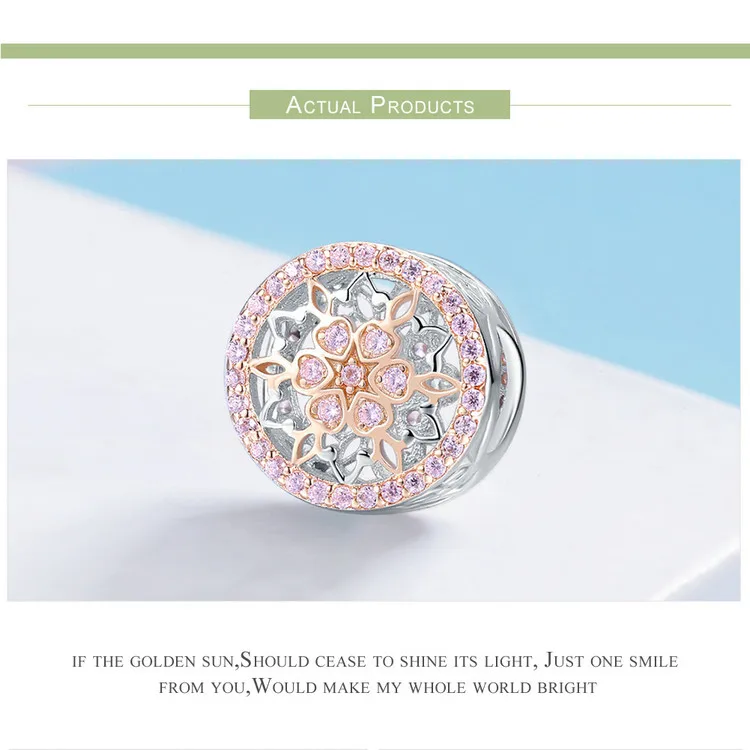 Blooming Flower Charm 8 Blooming Flower Charm - Show your style with the Blooming Flower Charm. Hand-finished in sterling silver, this design includes a pink and rose gold flower surrounded by cubic zirconia stones. The sides of the charm are decorated with small hearts. This exquisite and unique charm will bring mood and beauty to your day. Perfect gift for mom, sister, grandmother, friend or yourself. | 🚚 Free Standard Shipping 7-30 days | 🥇 Top Quality Product | 💎 100% S925 Sterling Silver | 🛡️ 100% Safe & Secure checkout