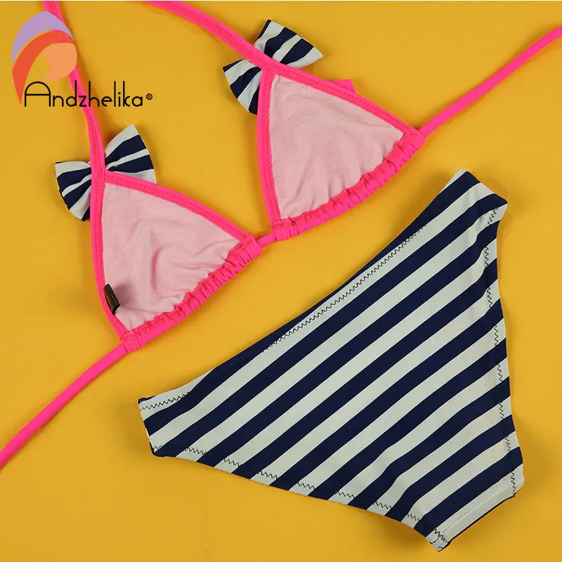 Andzhelika Bikinis Set Children's Swimsuit Cute Bow Solid Striped Bottom Girls Swimwear Swimming Suit 10-16 Year Old image 5