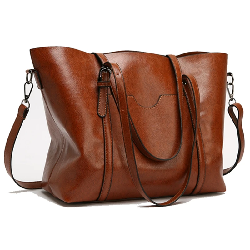 

Women bag Oil wax Women's Leather Handbags Luxury Lady Hand Bags With Purse Pocket Women messenger bag Big Tote Sac Bols