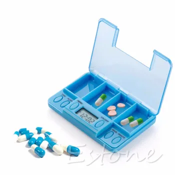 

New 4 Grids Multi-Alarm 8 Times Timer Medicine Box Storage Case Pills Reminder