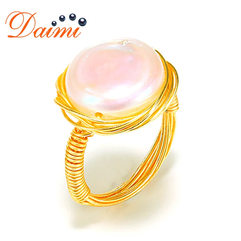 

DAIMI Coin Pearl Ring Gold Handmade Ring For Women