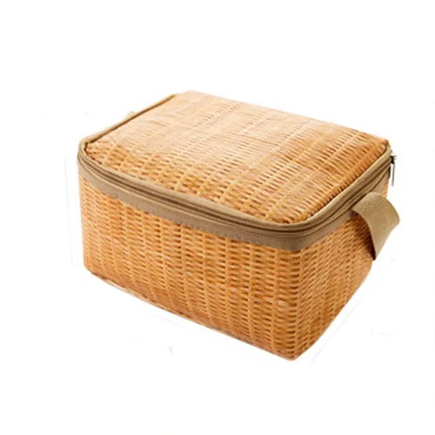 

New Portable Imitation Rattan Lunch Bags Insulated Thermal Cooler Lunch Box Tote Storage Bag Container Food Picnic Bag #A