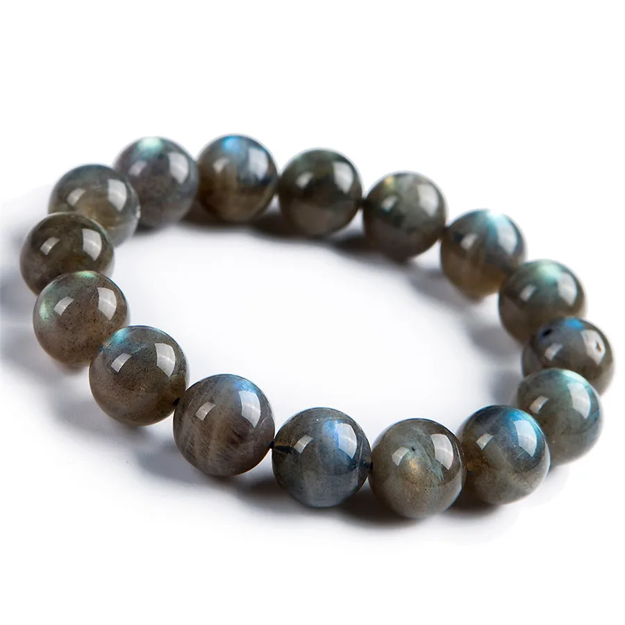 

100% 14mm Natural Labradorite Bracelet Moonstone Rainbow Lights Natural Labradorite Women Men Crystal Big Round Bead Bracelets