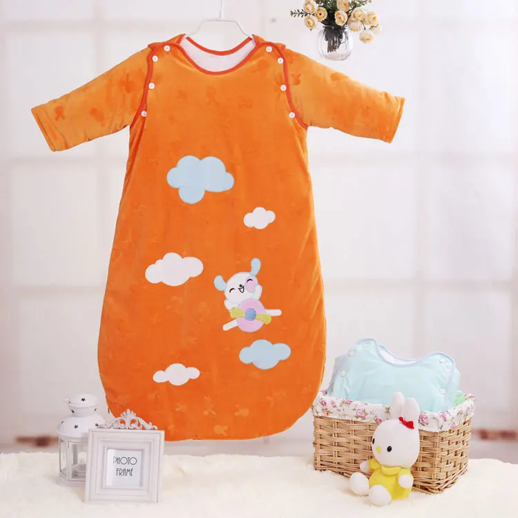 Съемный хлопок детское одеяло Органические спальный мешок для маленьких мешок сна с рукавами детские Обёрточная бумага новорожденных sleepsack - Цвет: Orange