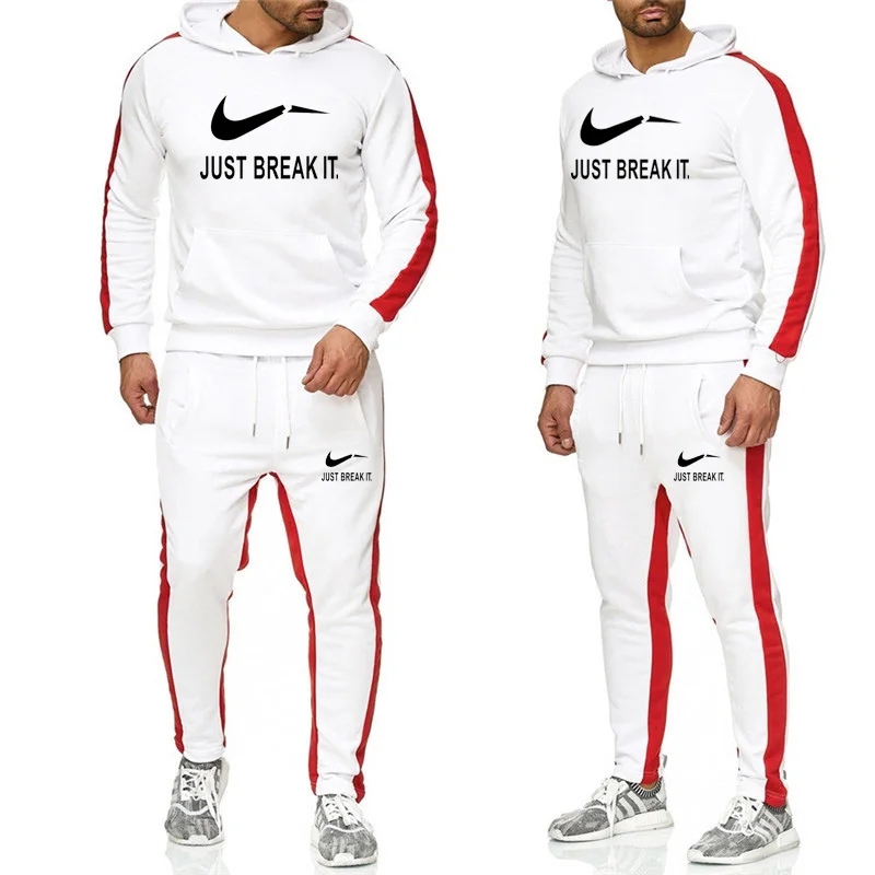 Новые модные 2019 Марка костюм мужское термобелье Для мужчин Спортивные костюмы флис плотное худи + штаны спортивный костюм