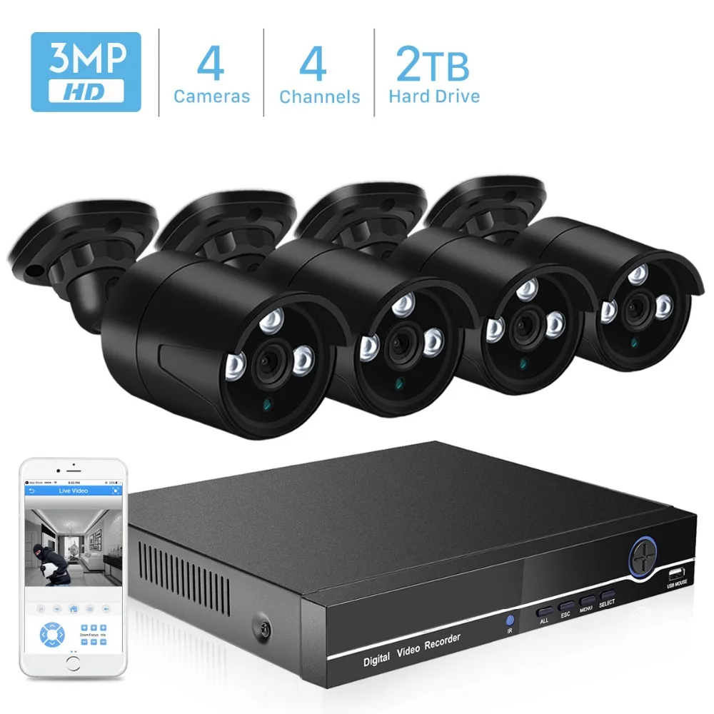 H.265 3MP 2MP камера видеонаблюдения системы безопасности 4CH POE NVR с IP набор камер
