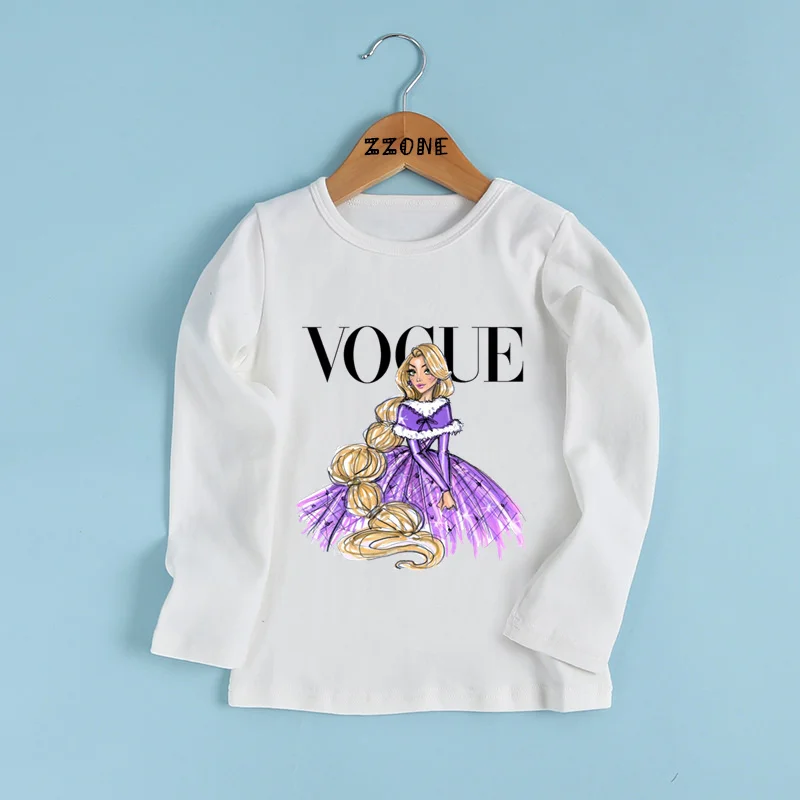 Модная стильная футболка принцессы с принтом для девочек; Забавная детская одежда в стиле Харадзюку; детская футболка с длинными рукавами и героями мультфильмов; LKP5209