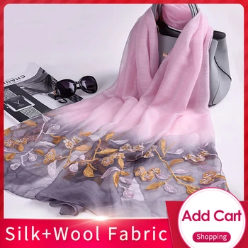 

Women Silk Wool Blending Scarf 2019 Brand Shawls and Wraps for Ladies Multifunction Embroidery Chiffon Silk Scarves